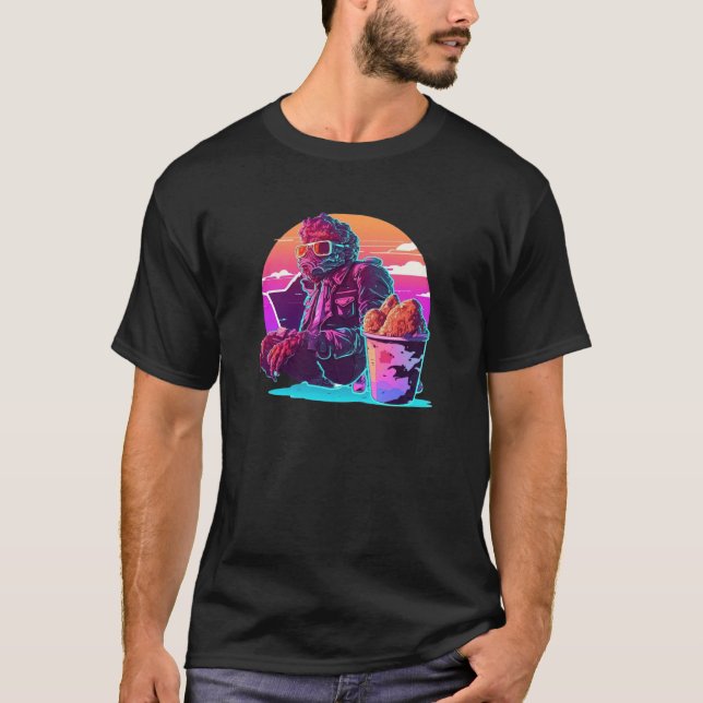 Fried Chicken Synthwave 80s Retrowave Aesthetic T-Shirt (Front)