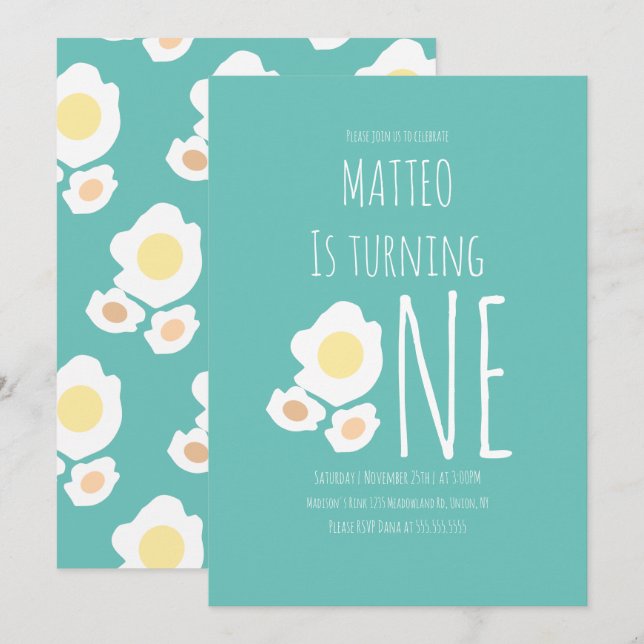Fried Egg First Birthday Invitation (Front/Back)