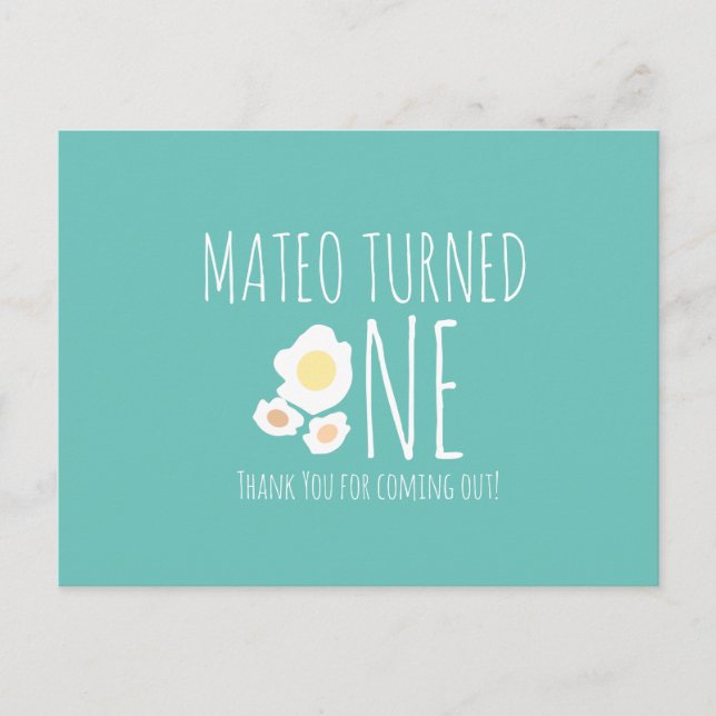 Fried Egg First Birthday Thank You  Postcard (Front)