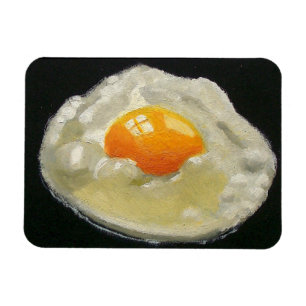 Fried Egg on Black: Realistic Painting Magnet