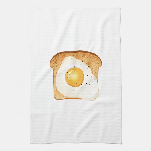 Fried egg on toast kitchen towel (Vertical)
