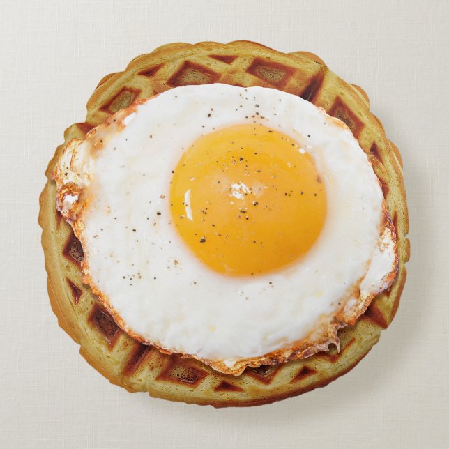 Fried Egg On Waffle Round Pillow (Front)