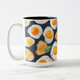 Fried Egg & Toast Seamless Pattern Kitchen Art Two-Tone Coffee Mug