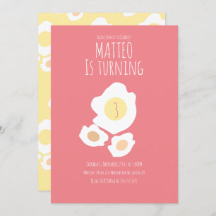Fried Egg Turning Three Birthday Invitation