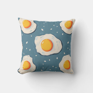 Fried Eggs Blue Throw Pillow