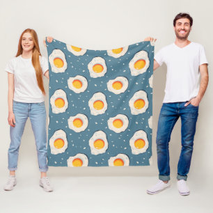 Fried Eggs on Blue Fleece Blanket