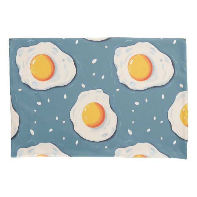 Fried Eggs on Blue Pattern Pillowcase (Front)