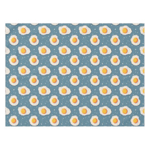Fried Eggs on Blue Tablecloth