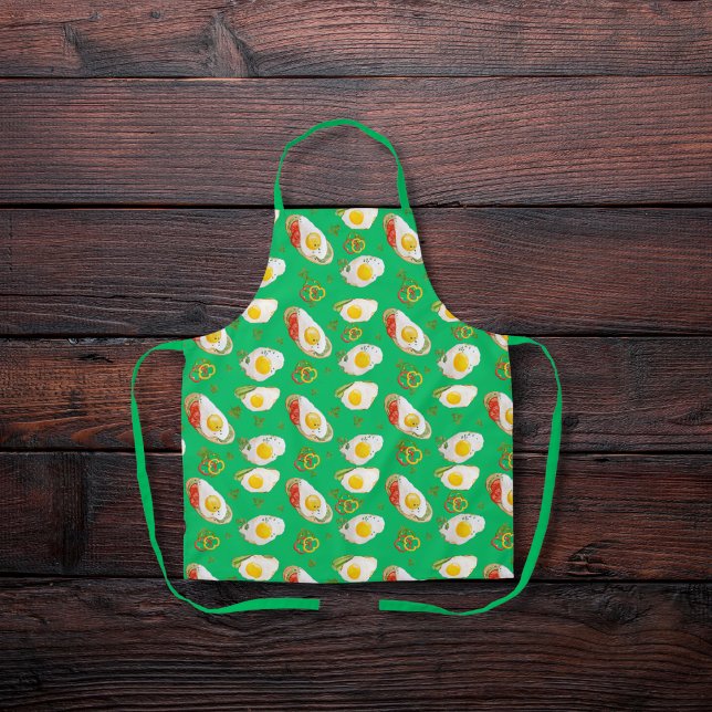 Fried eggs with bell peppers green apron (Creator Uploaded)