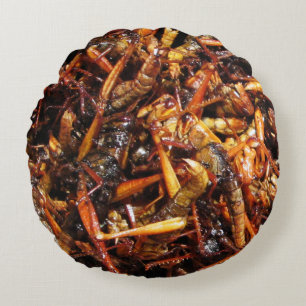 Fried Grasshopper (Takkataen Thot) Asian Food Round Pillow