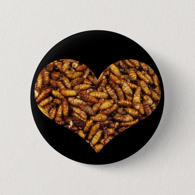 Fried Silk Worms Heart 2 Inch Round Button (Front)