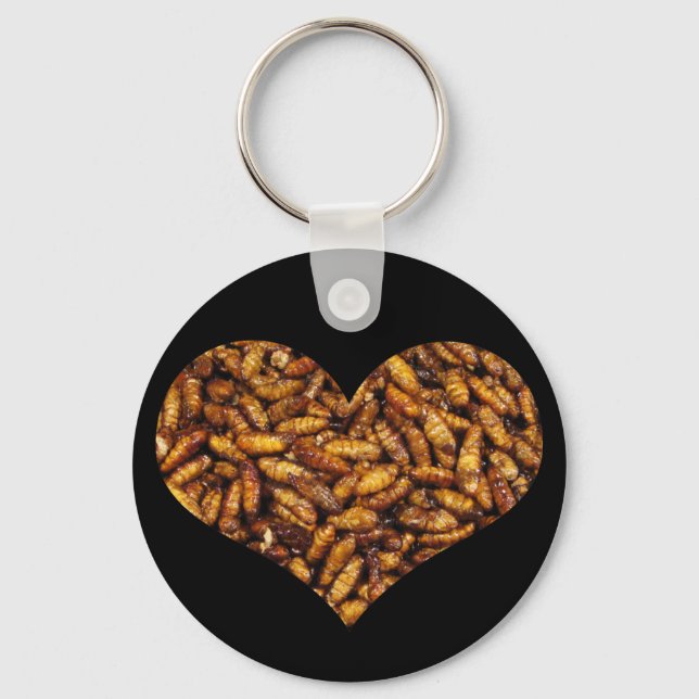 Fried Silk Worms Heart Keychain (Front)