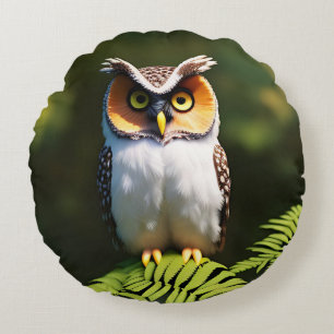 "Frieda the Screech Owl: A Nocturnal Beauty" Round Pillow