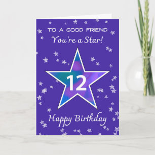 Friend 12th Birthday Shining Star Vibrant Purple Card