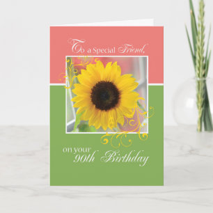 Friend, 90th Birthday, Just a Note Sunflower Card