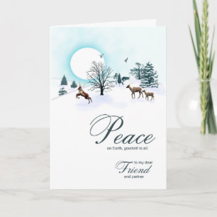 Friend and partner, Christmas scene with reindeer Holiday Card