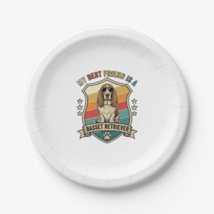 Friend Basset Retriever Dog Sunglasses Retro Shiel Paper Plate