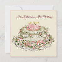 Friend Birthday Card Vintage Flower Cake and Poem 