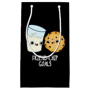 Friend-Chip Goals Funny Milk Cookies Pun Dark BG Small Gift Bag