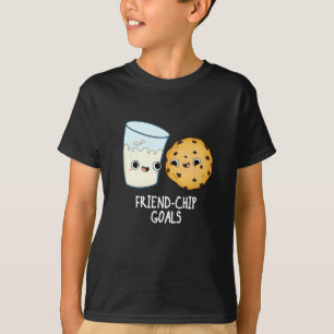 Friend-Chip Goals Funny Milk Cookies Pun Dark BG T-Shirt