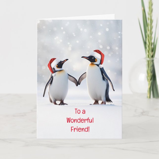 Friend Christmas Happy Holidays with Cute Penguins Card (Front)