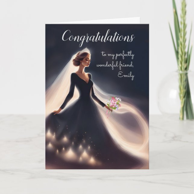 Friend Congratulations on Wedding Black Gown Card (Front)