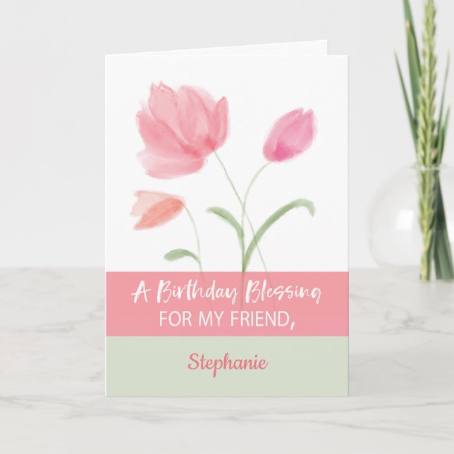 Friend Custom Name Religious Birthday Blessing Card (Front)