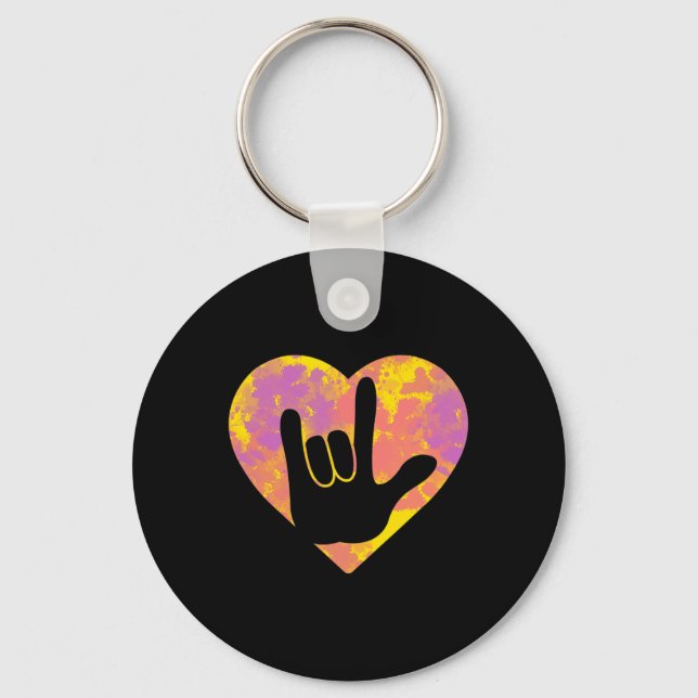 Friend Cute American Sign Language Pride Deaf Awar Keychain (Front)