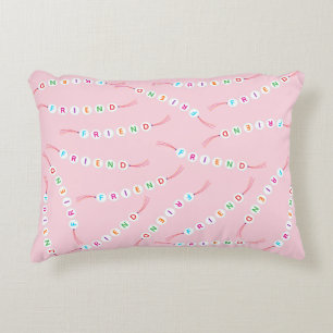 Friend cute friendship bracelet pattern light pink accent pillow