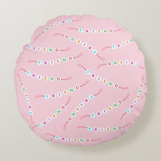 Friend cute friendship bracelet pattern light pink round pillow (Front)