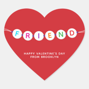 Friend cute friendship bracelet red Valentines Day Heart Sticker