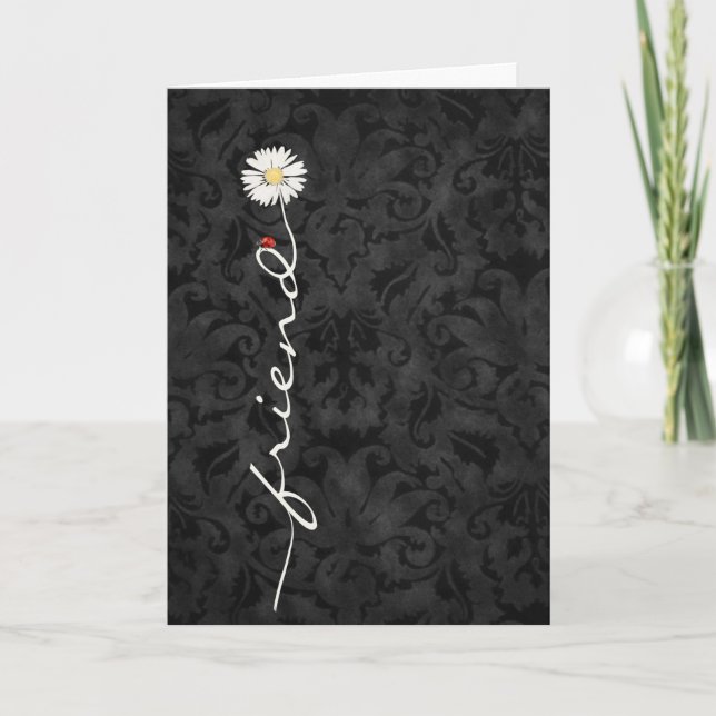 Friend Daisy and Ladybug Damask Card (Front)