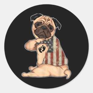 Friend Dog Mom Tattoo Pregnant Dog Pug Mom America Classic Round Sticker