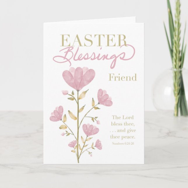 Friend Easter Blessings Scripture Watercolor Pink Holiday Card (Front)