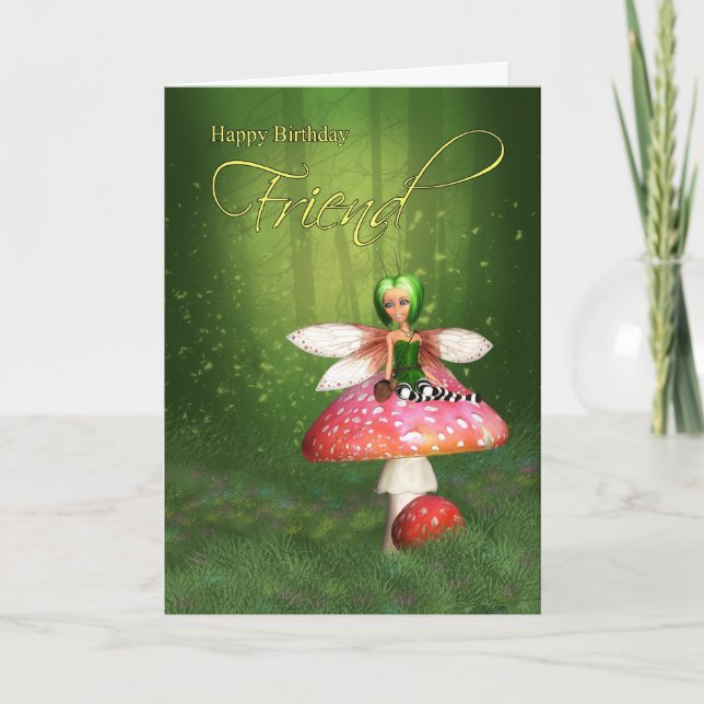 Friend Fairy Birthday Card - Woodland Fairy Happy (Front)
