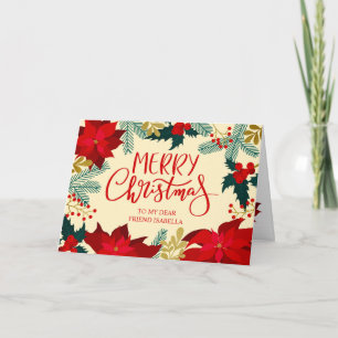 Friend Floral and Holly Merry Christmas Card