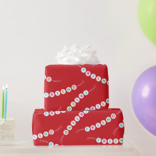 Friend fun cute friendship bracelet pattern red wrapping paper