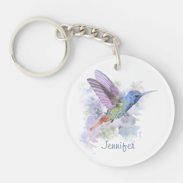 Friend Gift Art Whimsical Rufous Hummingbird Keychain (Front)