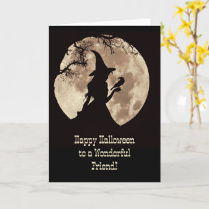 Friend Happy Halloween Cute Witch in the Moonlight Card