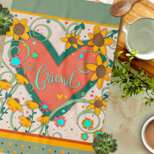 Friend Heart Fun Chic Floral Stylish Daisy  Kitchen Towel