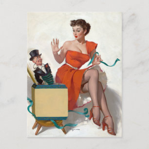 Friend in the Box Pin Up Postcard