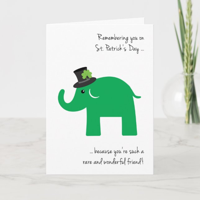 Friend on St. Patrick's Day Cute Green Elephant Card (Front)