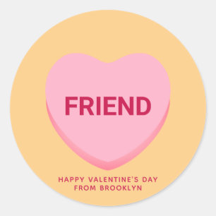 Friend orange pink conversation heart Valentine's Classic Round Sticker