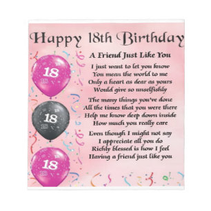 Friend poem - 18th Birthday Notepad
