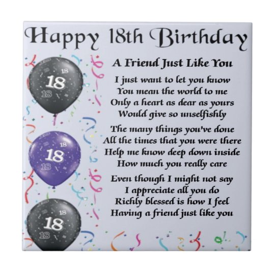 Friend Poem 18th Birthday Tile | Zazzle.ca