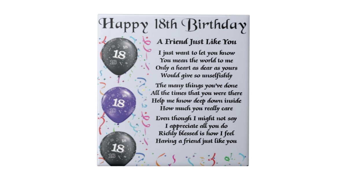 Friend Poem 18th Birthday Tile | Zazzle.ca