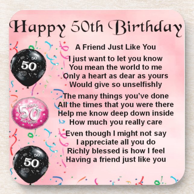 Friend Poem - 50th Birthday Coaster (Front)