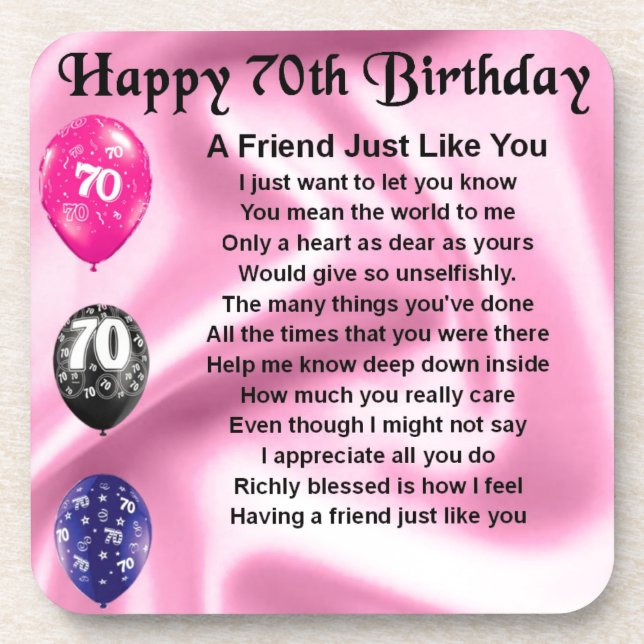 Friend poem - 70th Birthday Coaster (Front)