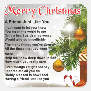 Friend Poem - Christmas Design Square Sticker