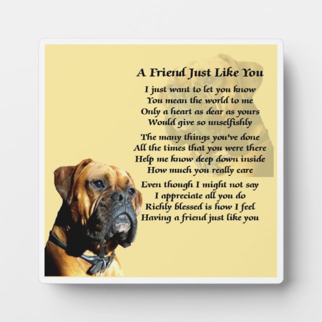 Friend Poem Plaque  -  Boxer Dog  Design (Front)